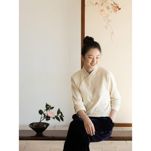 牧衣游原创 机绣棉T恤新款舒适柔软简约百搭文艺套头衫上衣 禧立 商品图3