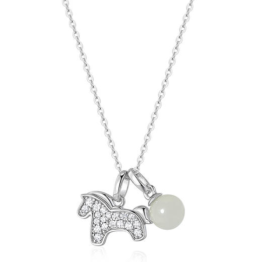 【马年限定】卡蒂罗KADER 萌马贺岁项链  925银新中式招财进宝原创设计小马锁骨链 小众ins风精致高级感#好运 和田玉项链 青白玉 女款 商品图1