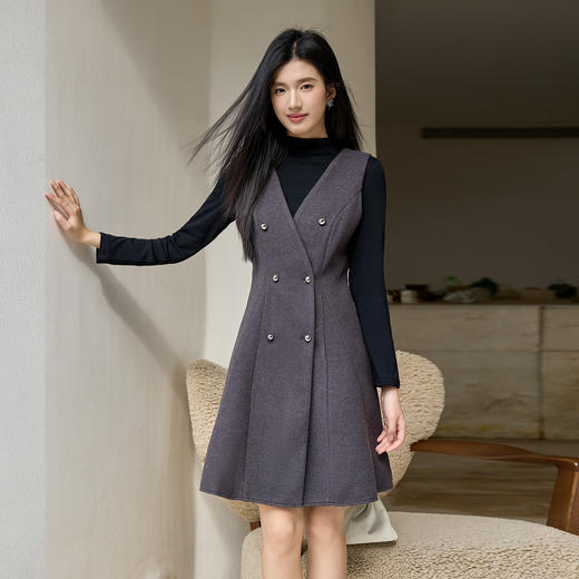 奢姿大码女装2025冬季时尚双排扣收腰连衣裙胖妹妹气质通勤中长裙9954894401 商品图1