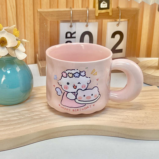 可爱fufu生日蛋糕马克杯带盖勺陶瓷杯送女生高颜值有意义生日礼物 商品图14