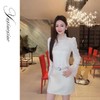 余潇潇【白鸽手册】法式气质珠片绣立体蕾丝立领泡泡袖拼接连衣裙 商品缩略图0