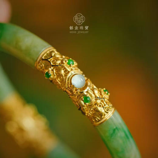 龢盒原创 18k金镶玉老翡翠手镯 商品图1