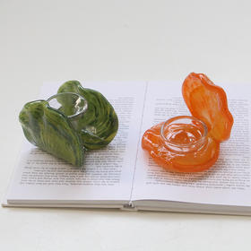 创意花朵河蚌玻璃烛台复中古创意餐桌氛围蜡烛台家居装饰 ins餐厅