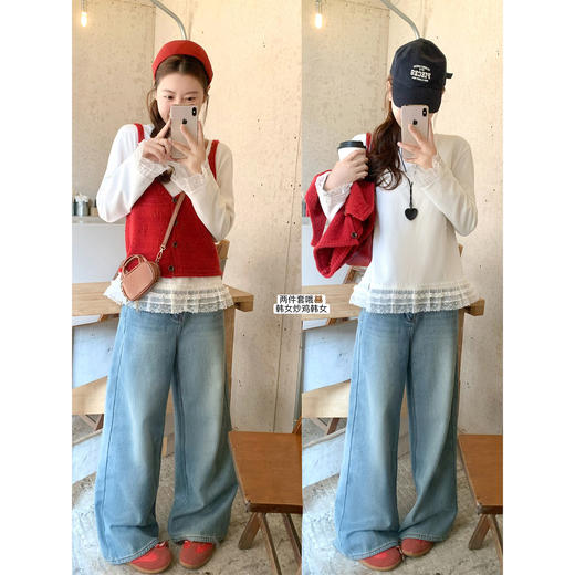 <曾小咸推荐>3.16现货秒杀 ！微信超特价！韩系蕾丝下摆t恤 日常159.99 立减80 秒杀79.99！红色马甲 秒杀59.99！加绒牛仔裤 秒杀99.99！ 商品图3