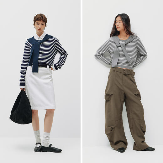 商场同款|森马针织衫女春季短款亨利领条纹毛衫披肩2026新款上衣 商品图4