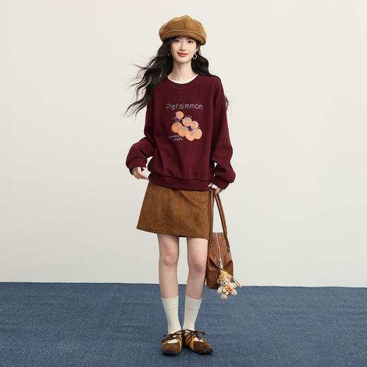 【12/31新品】熙世界【柿柿如意】印花加绒卫衣卫衣女款冬季加厚慵懒风圆领上衣 商品图2