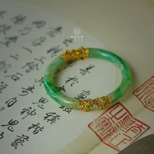 龢盒原创 18k金镶玉老翡翠手镯 商品图2