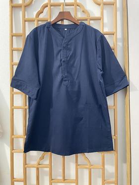「断码清仓」男女同款棉麻有口袋中式盘扣中袖上衣茶服DZQC-103