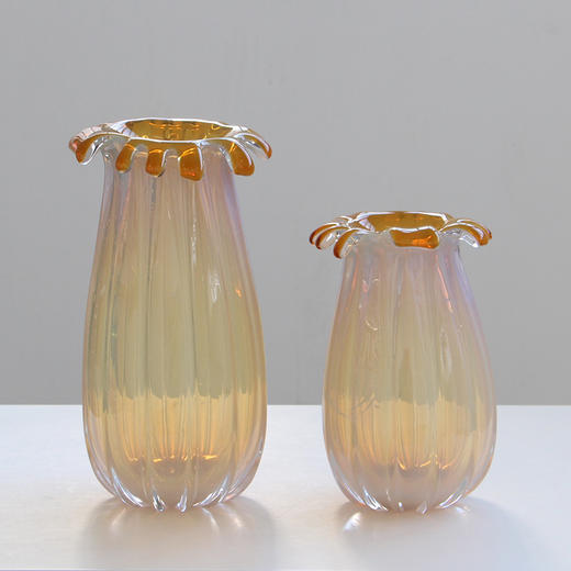 创意花朵造型厚重琉璃花瓶摆件客厅插花北欧波浪口样板间水养花器 商品图0