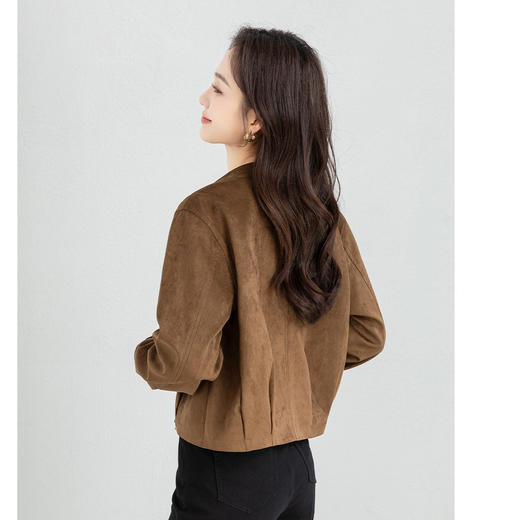 「高货xg」全新升级【铂金会员266/天猫359/差价93】(14949)洛诗琳美拉德风短外套2026春季圆领仿牛皮绒面夹克上衣 商品图3