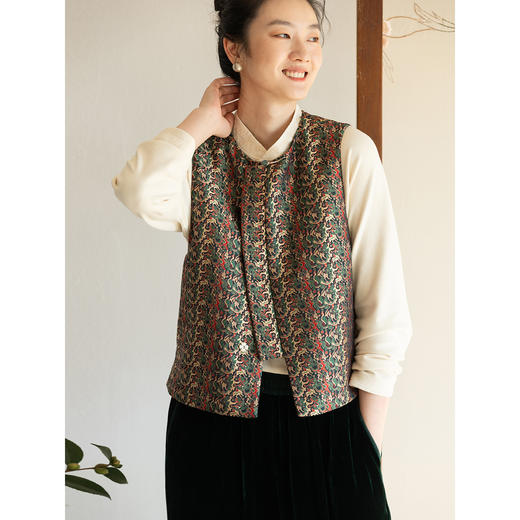 牧衣游原创 38姆米重磅五星出东方老蜀锦马夹复古时尚新中式 雅霜 商品图1