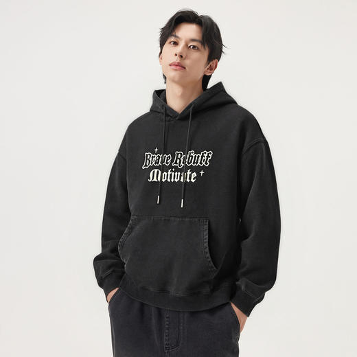 gxg.jeans男装 深灰色字母印花复古宽松连帽卫衣男士 25年冬热卖 商品图1