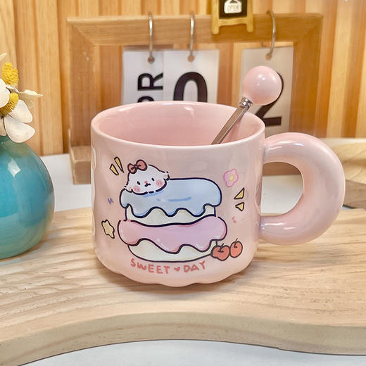 可爱fufu生日蛋糕马克杯带盖勺陶瓷杯送女生高颜值有意义生日礼物 商品图11