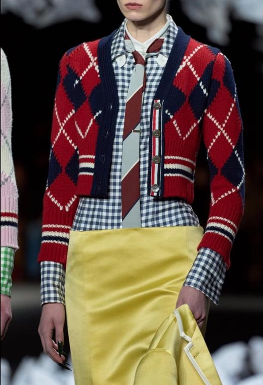 女款短款菱格纹羊毛针织开衫毛衣ho022 商品图3