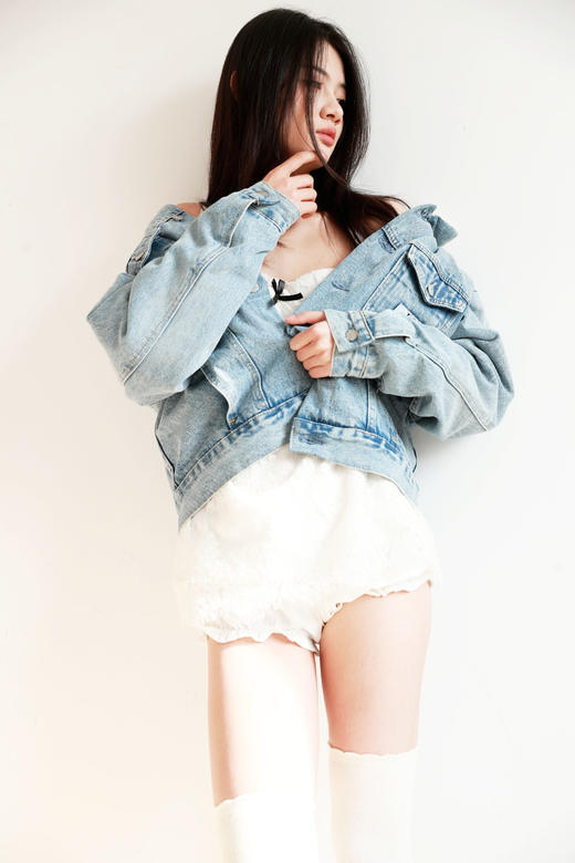 巨厚羊羔毛，小方标丹宁棉衣。水洗做旧牛仔翻领夹克棉服C123166 商品图8