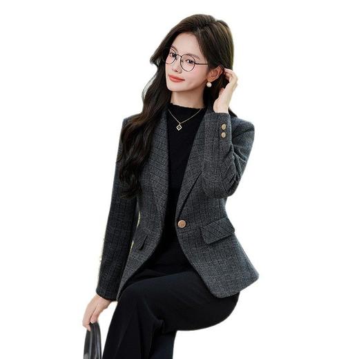 「自」全新升级【铂金会员183/天猫249/差价66】(00336)洛诗琳气质格纹西装外套2025秋冬小个子显瘦时尚格子上衣 商品图4