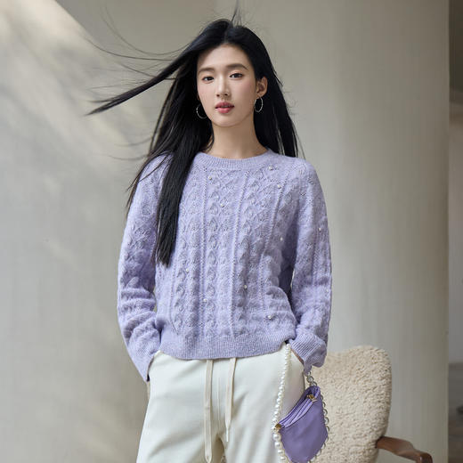 奢姿大码女装2025冬季时尚蕾丝娃娃领针织开衫胖妹妹气质减龄上衣9054670680 商品图4