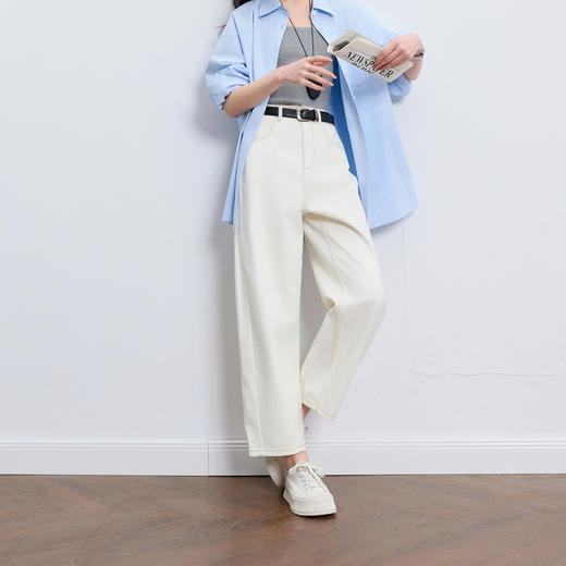 【防透小白裤】三彩2026春季新款休闲牛仔裤高腰宽松九分裤时尚M 商品图1