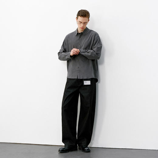 714street 100%莱赛尔透气凉感长袖衬衫男款2026春季复古宽松衬衣 商品图2