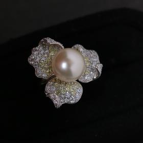 【甄珠贝】干枯玫瑰 澳白花朵戒指 11-12mm 饱满圆 925纯银精工配件