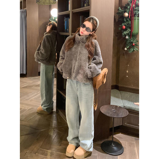 <曾小咸推荐>韩系高腰复古浅蓝直筒牛仔裤 商品图3