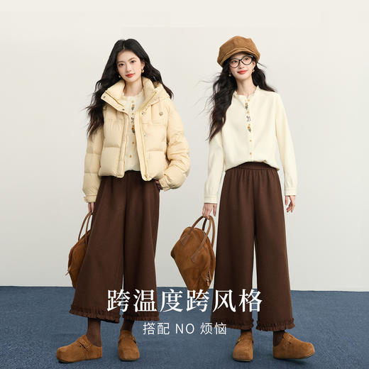 【12/31新品】熙世界复古加厚磨毛衬衫女秋冬2025年新款通勤木耳边长袖刺绣衬衣 商品图2