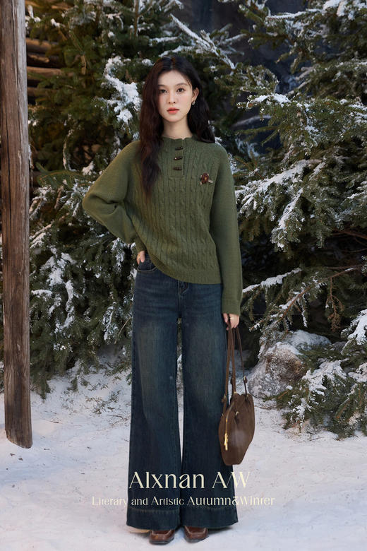 鹿向南「柏林纪事」绿色慵懒风毛衣2025秋冬季新款高级针织上衣女 商品图5