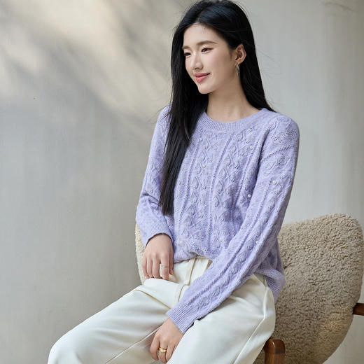 奢姿大码女装2025冬季时尚蕾丝娃娃领针织开衫胖妹妹气质减龄上衣9054670680 商品图2