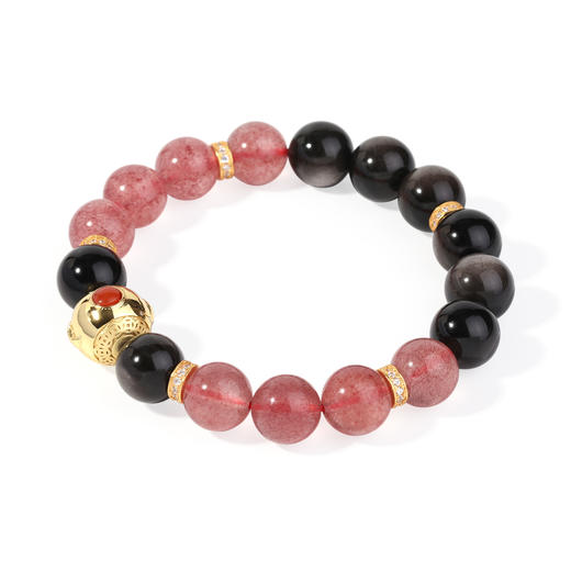 好运连珠 黑曜石草莓晶火行手串 商品图0