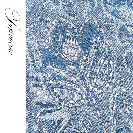 余潇潇【浮雕艺术】棉混纺复古满幅佩斯利花纹提花宽松直筒牛仔裤 商品图2