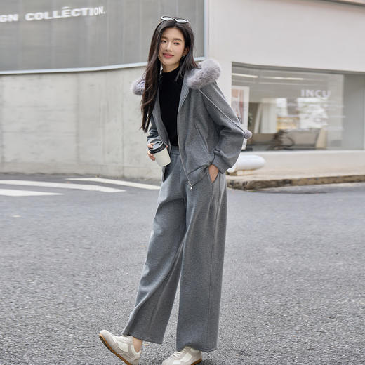 奢姿大码女装2025冬季时尚连帽拉链套装胖妹妹气质舒适显瘦两件套9954969954 商品图0