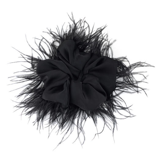 三彩2026新款羽毛装饰缎面发圈暗黑轻奢小众氛围感个性时尚灵动女 商品图3