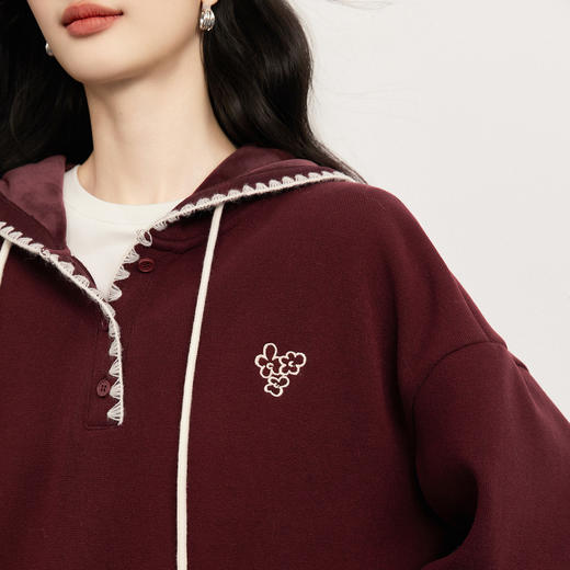 【年货节】熙世界独特超好看红色加绒卫衣女2025秋冬新款休闲宽松套头衫上衣 商品图4