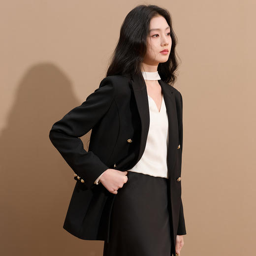 三彩2026春季新款智性休闲西装外套收腰西服双排扣抗皱通勤Z 商品图3