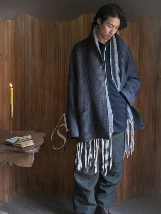 Silvana Manetti 雾灰色羊毛手工毡艺流苏围巾 商品图3