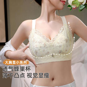 雅黛俪大胸显小显瘦性感蕾丝内衣透气洞洞杯轻薄款女士文胸罩
