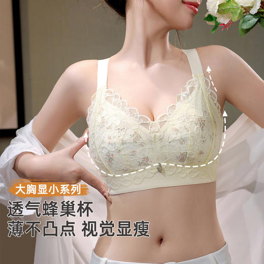 雅黛俪大胸显小显瘦性感蕾丝内衣透气洞洞杯轻薄款女士文胸罩 商品图0