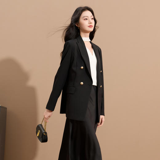 三彩2026春季新款智性休闲西装外套收腰西服双排扣抗皱通勤Z 商品图2