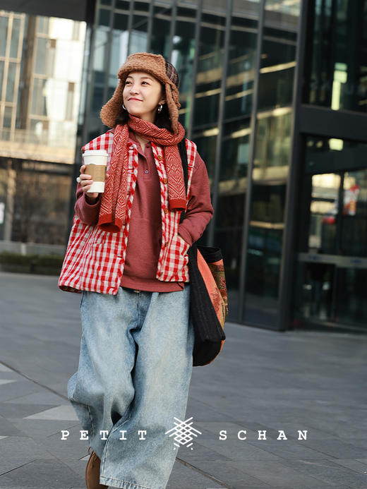 PETIT SCHAN小闪 CLO#1012 Red bean paste 红豆沙 汉麻莱赛尔抓绒连帽卫衣 商品图3