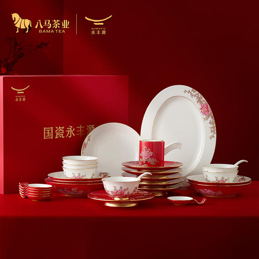 八马茶业茶具 | 新年礼-抱春红32头餐具(6人位) 商品图0