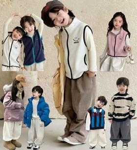 【29.9元/件】特价捡漏❗“软fufu”【喜林贝尔】 儿童奥利绒笑脸卫裤/双面绒马甲 一套过冬～🔥