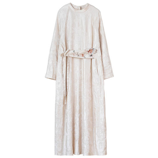 牧衣游原创 28姆米提花丝麻棉手工刺绣连衣裙宽松复古新中式 与雾 商品图4