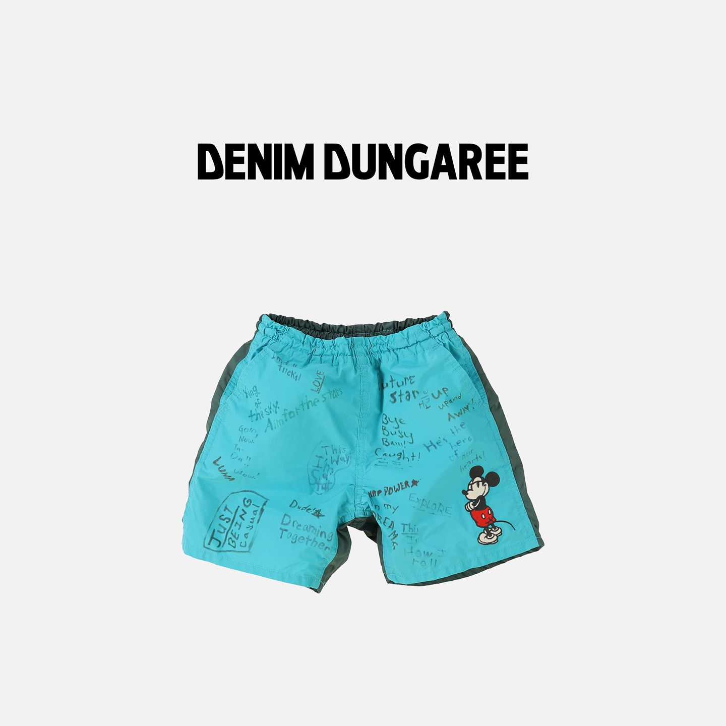 日本DD童装 DENIM DUNGAREE 复古迪士尼联名米奇涂鸦沙滩短裤
