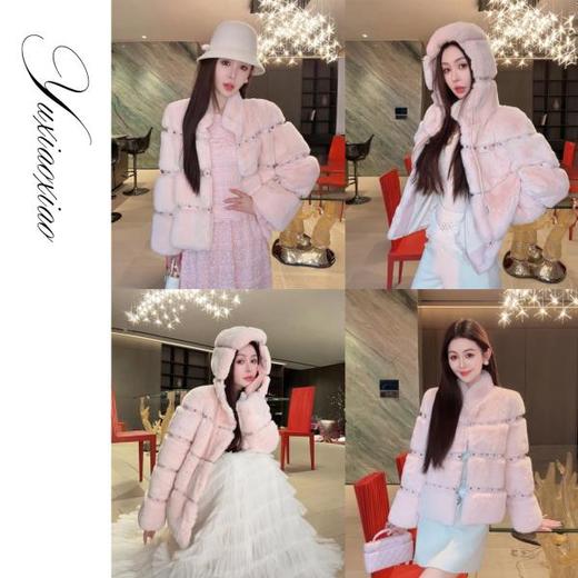 余潇潇【星际甜心】轻奢气质进口雷克斯獭兔横排铆钉立领皮草外套 商品图0