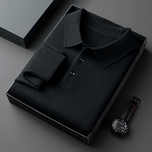 【秋冬季百分百羊毛】翻领长袖男士针织POLO衫纯色中年打底毛衣男装 商品图2