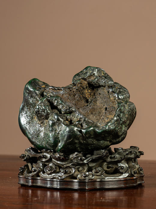 清	孔雀石文房赏石（红木座） 商品图4