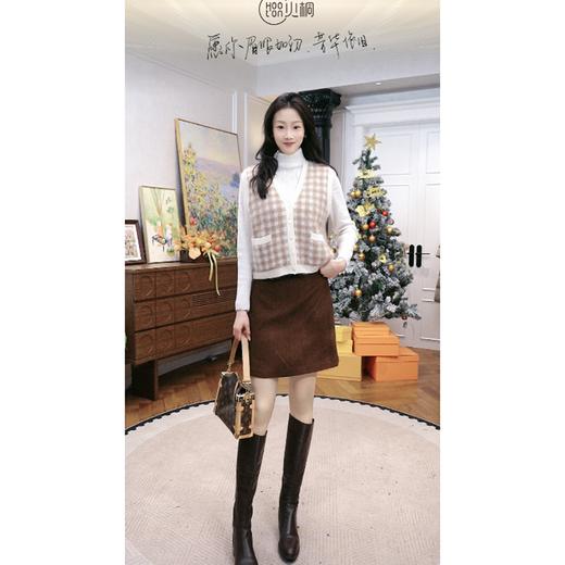 火桐hooton 织愈 格纹山羊绒拉绒V领马甲背心83340 商品图3