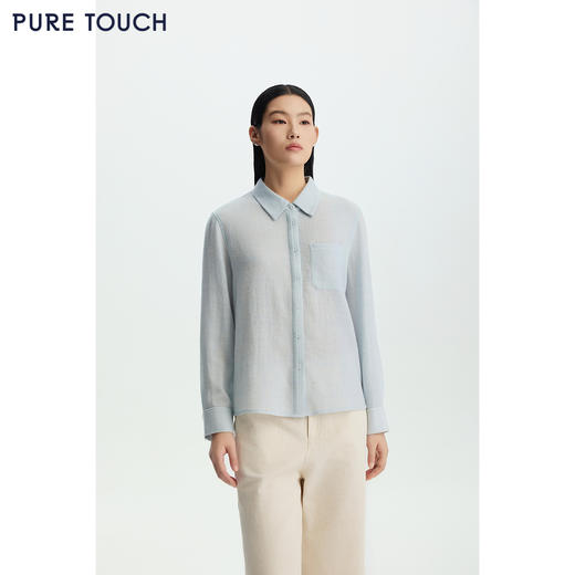 商场同款PURE TOUCH女装26春夏绵羊毛长袖衬衫翻领暗门襟通勤衬衫 商品图0