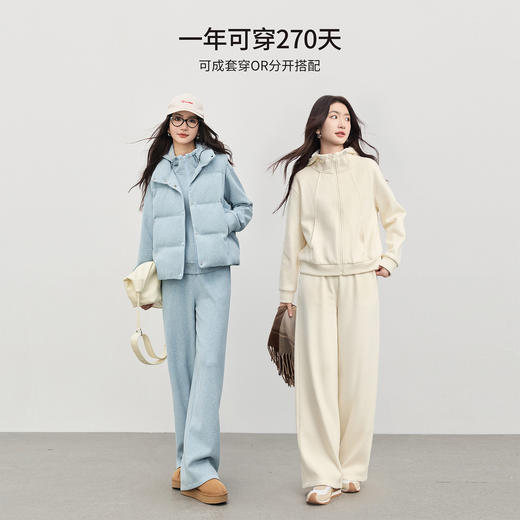 【12/31新品】熙世界超火冬装三件套女休闲运动时尚棉服马甲连帽卫衣阔腿裤套装 商品图2