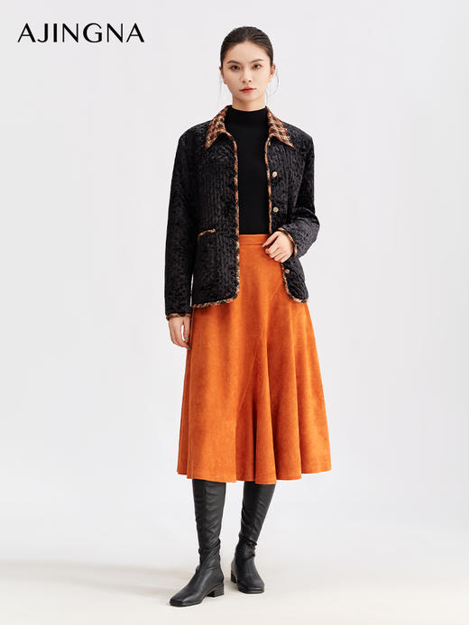 【商场同款】阿菁娜冬季新款弹力显瘦格纹丝绒绗棉内里锁温挺括复古版型棉服A30D115019 商品图3